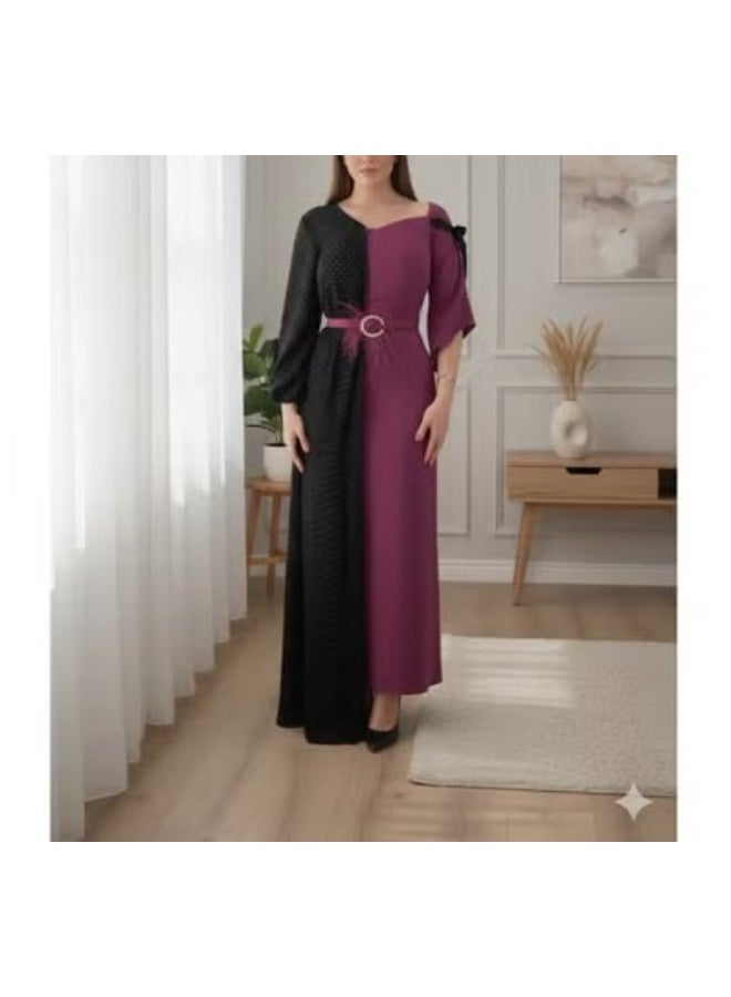 FULL JOY Stylish Maxi Evening Dress with Modern Design that combines elegance and distinction. Unique Two-Tone Design adds Attractive Touch. Fashion Dress. - Image 4